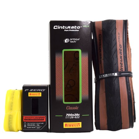 Pirelli Cinturato Velo TLR Classic Bicycle Tire 28-622 (700x28c)   SmarTUBE EVO 25/28-622 Presta 60mm - 1 Pack