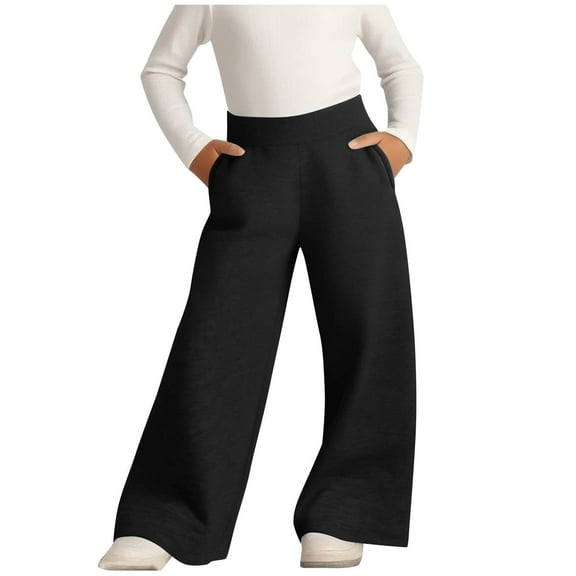 CQONEPT Girls Jogger Pant Wide Leg Fleece Lined Sweatpants Sports Running Active Streetwear Pant with Pockets Black 150