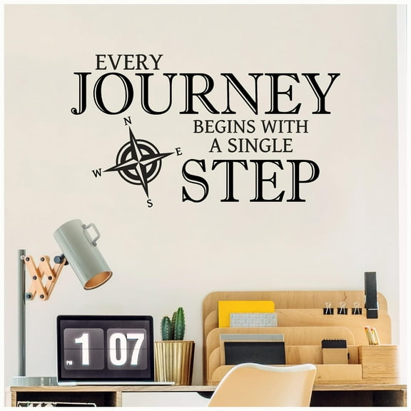 Every Journey Begins With a Single Step Wall Sayings Vinyl Lettering Decal Sticker Inspirational Decals and Decor - Size: 12.5"H x 22"L - Color: Black