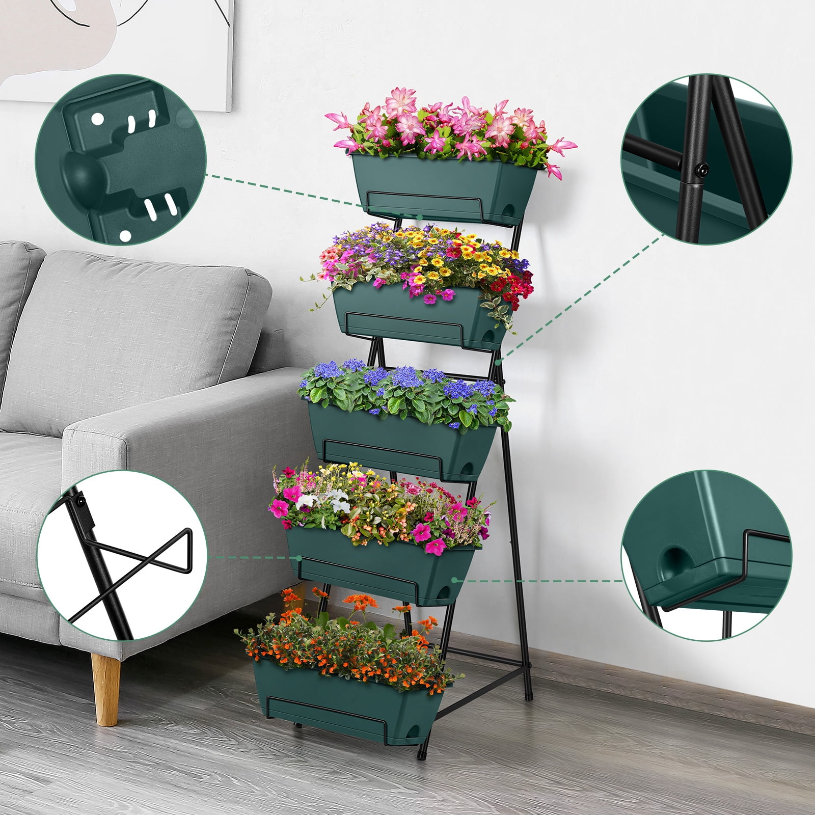 Vertical Raised Bed Outdoor Planter 5 Tier Brick Green Metal