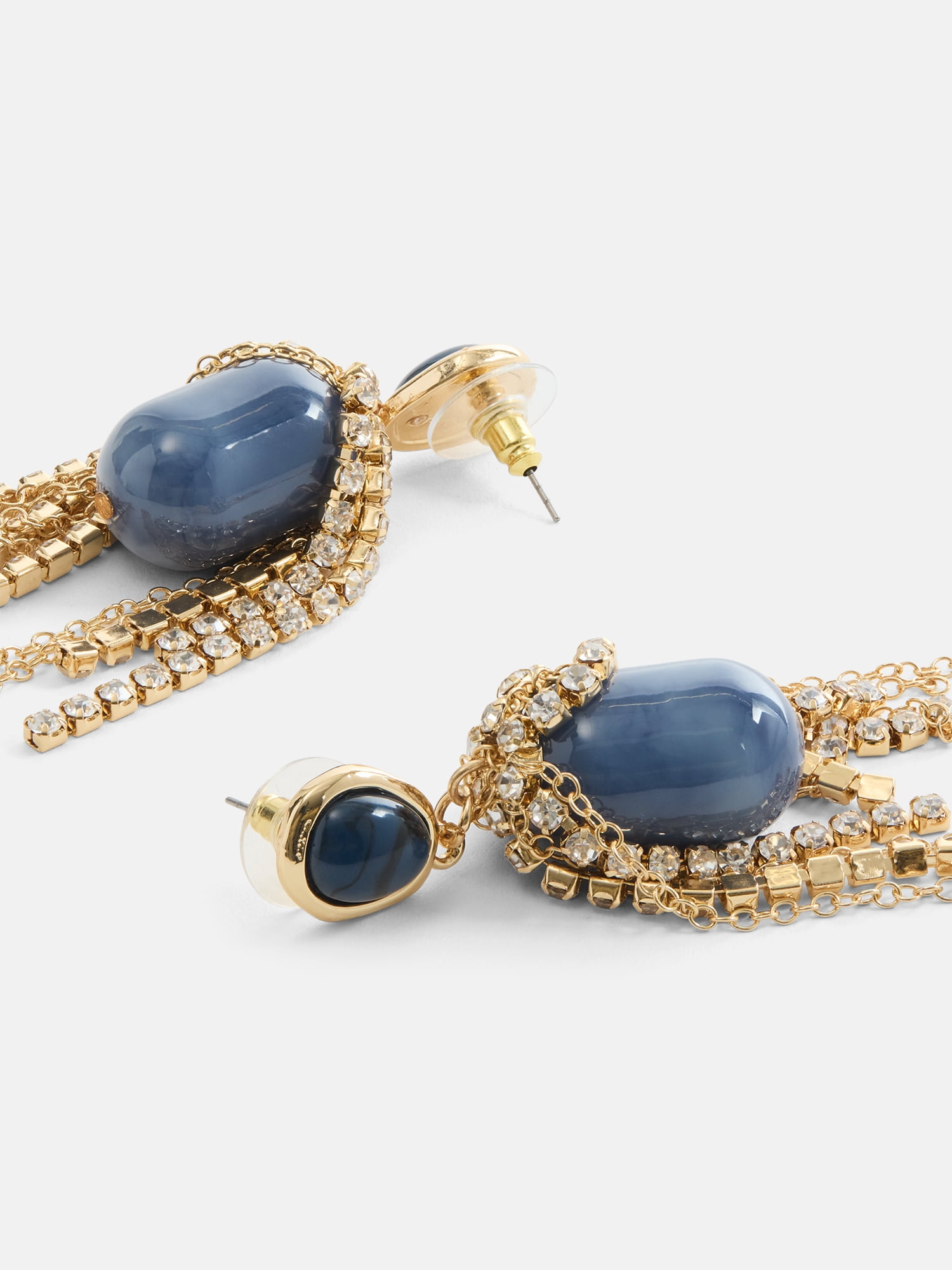 Scenario Women's Gold-Tone Faux Pearl Blue Swirl Stone Rhinestone Chain Drop Earrings