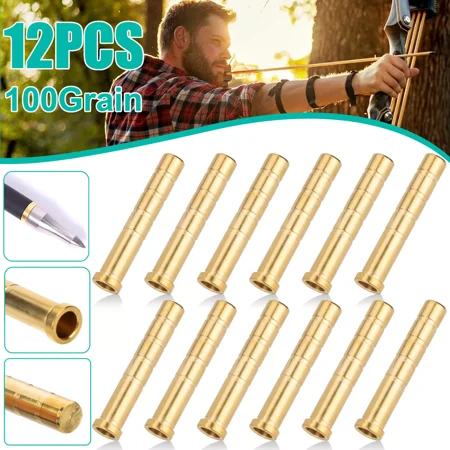 12Pcs 100Grain Heavy Weight Arrow Brass Inserts Base Archery ID6.2mm Arrow Shaft