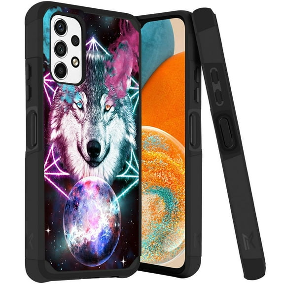 ANJ  Rugged Dual Layered Shockproof Slim Hybrid Case   Tempered Glass Cover Compatible with Samsung Galaxy A23 5G - Wolf Fantasy