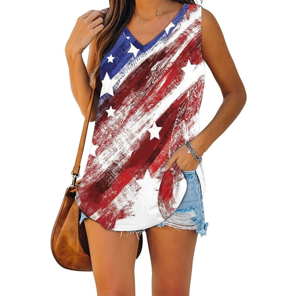 Trendfront Womens American Flag Tee 4th of July Independence Day Casual Fashion T-Shirt V-Neck Sleeveless Summer Holiday Tops
