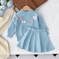 thumbnail image 3 of Owordtank 2PCS Toddler Girl Skirt Set Long Sleeve Embroidery Daisy Button Knit Cardigan Pleated Skirt for Kids Warm Outfit, 3 of 4