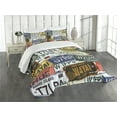 thumbnail image 3 of Ambesonne Retro Quilted Bedspread Set 3 Pcs, Vintage Travel Plate, King Size, Green Blue Yellow, 3 of 5