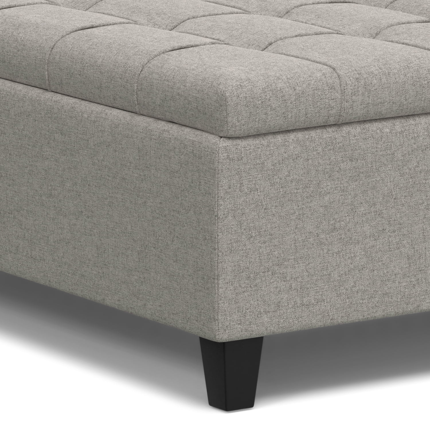 Harrison 40 inch Wide Transitional Large Square Coffee Table Storage Ottoman in Cloud Grey Linen Look Fabric