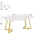 thumbnail image 2 of Gold Dining Dinner Table: 55 Inches Modern White Dining Room Table with Golden Legs, Faux Marble Kitchen Table, 2 of 5