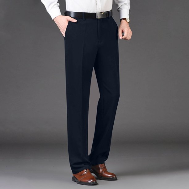 Puntoco Pantalones casuales de longitud completa para hombre, pantalones de traje con cremallera y bolsillo para hombre, pantalones de tubo recto para negocios, pantalones de color sólido