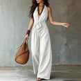thumbnail image 6 of IUYRTFE Women's Sleeveless Halter Neck Tie Waist Wide Leg Jumpsuit with Pockets Casual Long One Piece Romper, 6 of 7