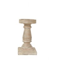 Way to Celebrate Distressed White Wooden Pillar Candle Holder, Traditional Style Table Decor, 7.6"