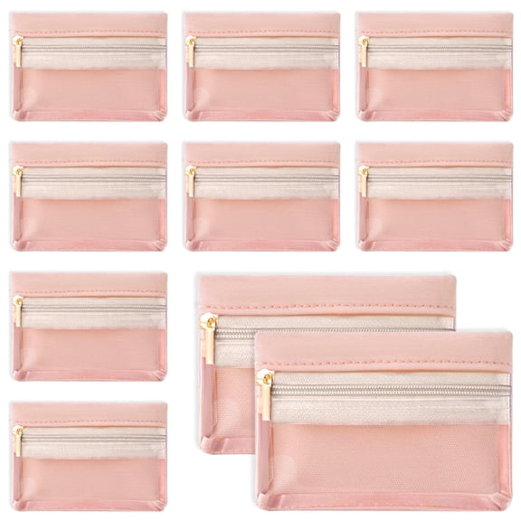 10 Pieces 4.3" x 3.1" Portable Travel Jewelry Bags, Travel Jewelry Pouch Storage Organizer, Clear Window Zipper Pouches for Necklaces Earrings Rings Bracelets Women Girls Gifts Trips (Pink)