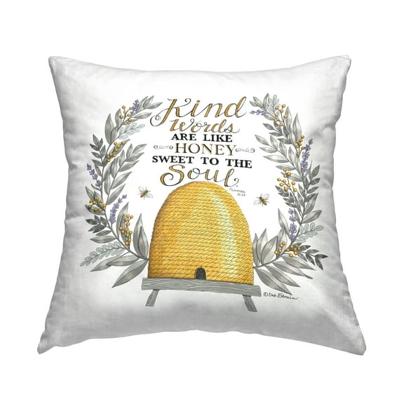 Stupell Industries Kindness Phrase Uplifting Honey Bee Botanical Design by Deb Strain Throw Pillow