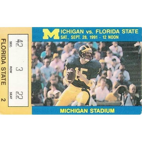 1991 Florida State Seminoles at Michigan Wolverines college football ticket stub (Desmond Howard)