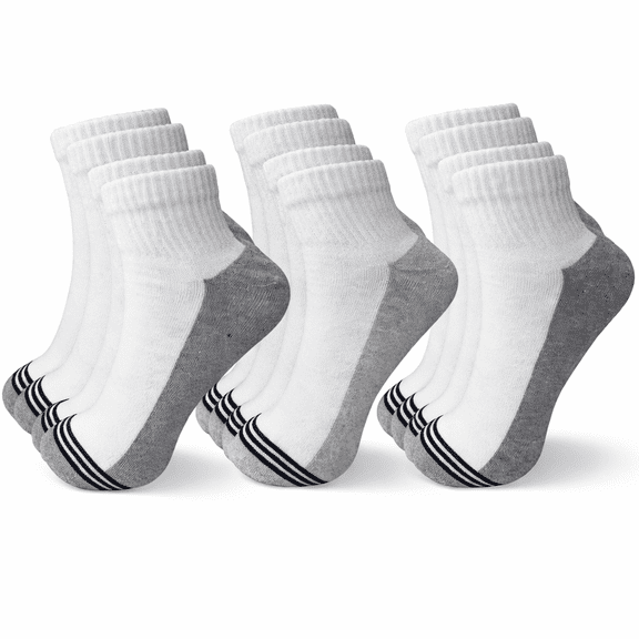 Men's Cotton Ankle Socks Size 7-12 – 6 Pairs White & Grey Breathable Soft Casual Everyday Athletic Work Socks