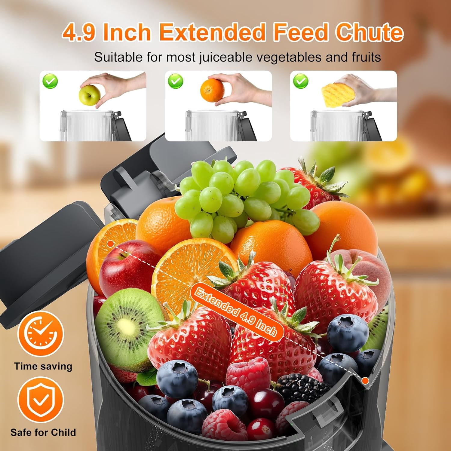CFR637 Cold Press Juicer , 400W Slow Masticating Juicer with Wide Feed Chute for Whole Fruits and Vegetables, Easy to Clean Silver