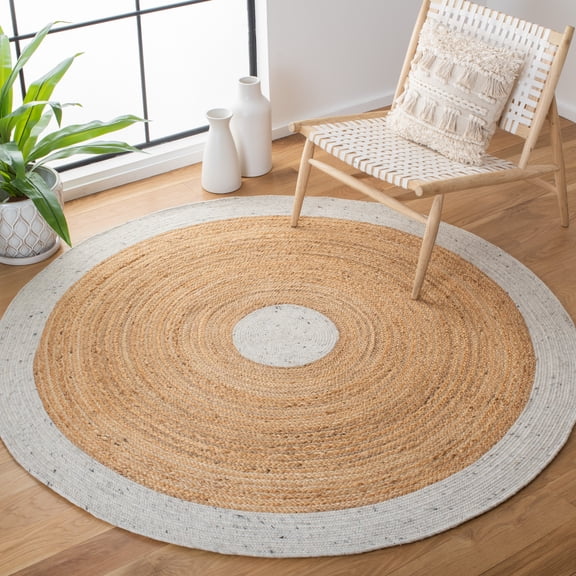 SAFAVIEH Braided Carina Bordered Reversible Area Rug, Light Gray/Natural, 3' x 3' Round