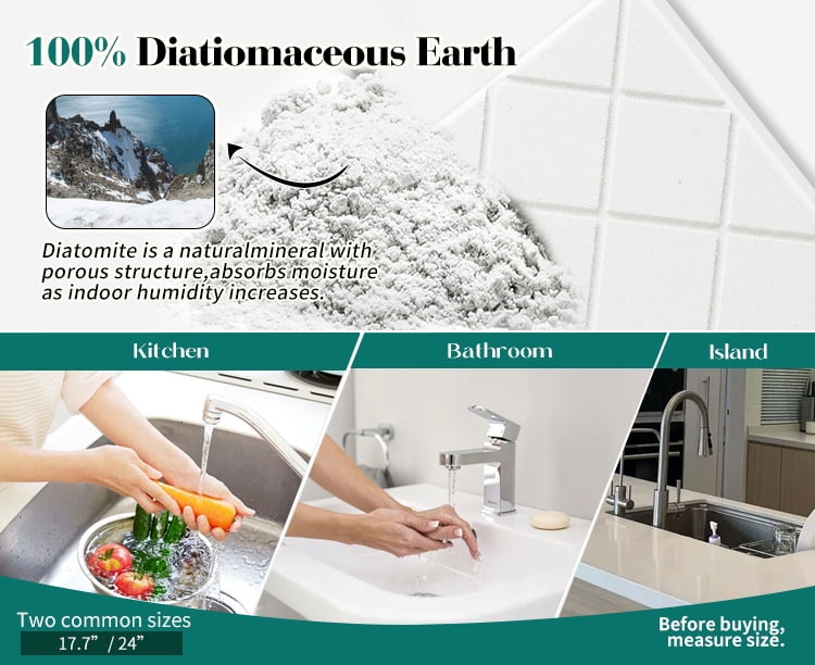 Faucet Mat for Kitchen Sink, 23.6"x 3.9" Diatomite Fast Drying Stone Sink, kitchen Sink Faucet Mat Splash Guard, Super Absorbent Faucet Mat, Faucet Mat for Kitchen Sink and Bathroom Counter (White)