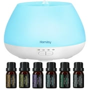 Homasy 500ml Essential Oil Diffuser with Oils Set, Aromatherapy Diffuser with 6 Premium Oils and 8 Color Mood Lights, 23dB Ultra-Quiet Aroma Diffuser Humidifier with 4 Timers BPA-Free for Home Room Of