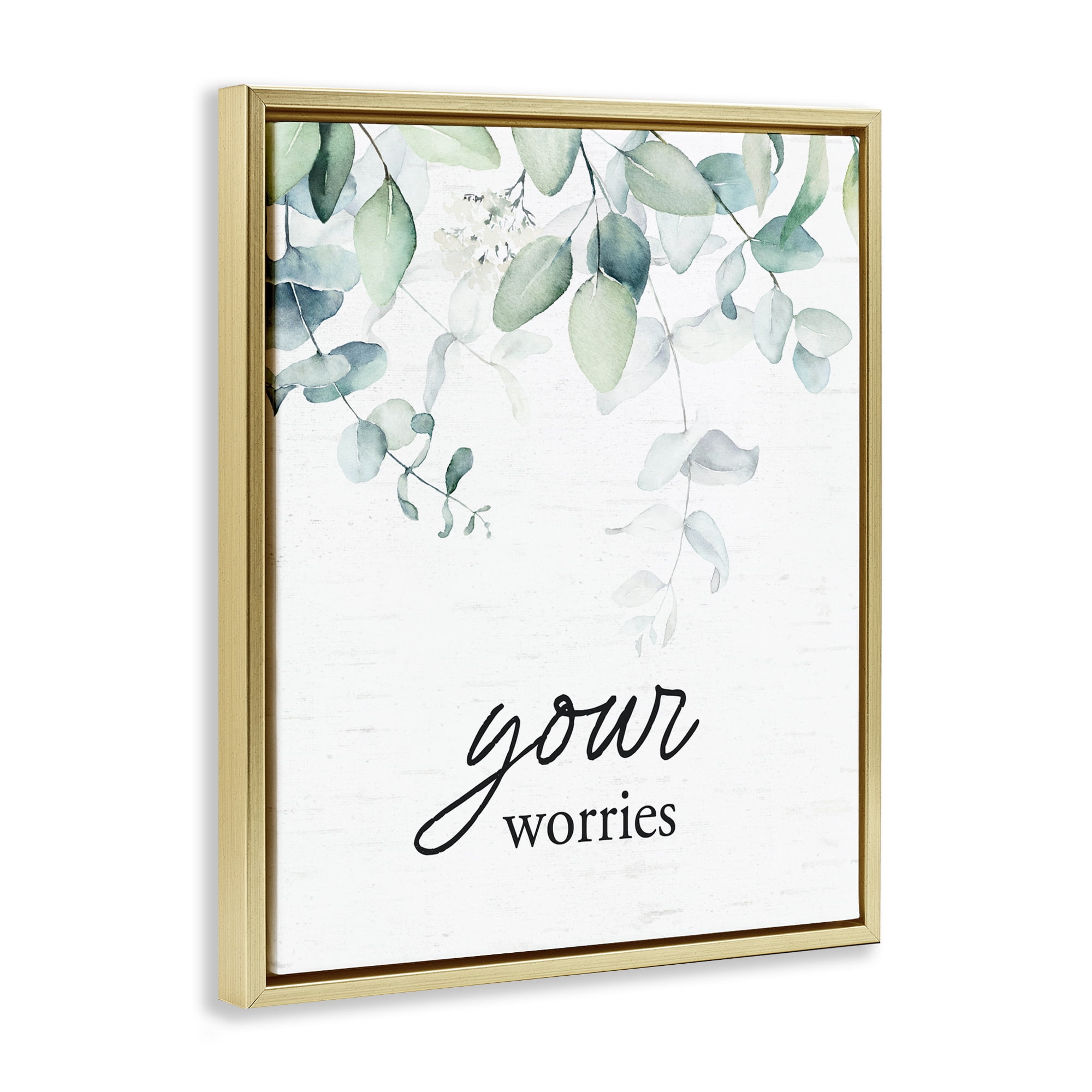 Your Worries Eucalyptus Gold Framed Floater Canvas Wall Art, design by Lettered and Lined