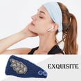 thumbnail image 4 of Crochet Headbands Winter Leaves Pattern with Elastic Knitted Rhinestones Elastic Head Protector Wide Warm Chunky Hair Accessories for Girls Navy, 4 of 7