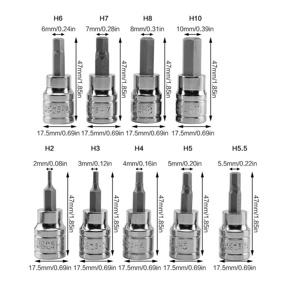 9pcs/set SoFor CKets Hex Bit SoFor CKet Set 3/8" Drive & Drill Metric 2-10mm