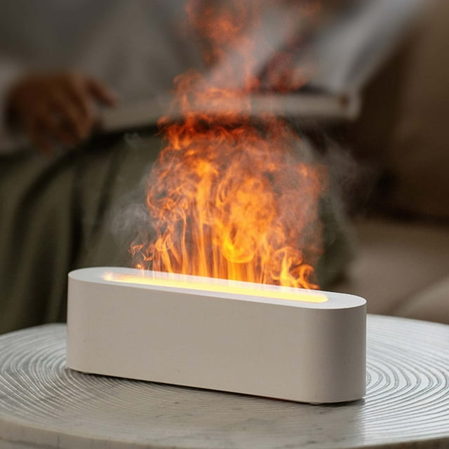 LPSSTORE Flame Aromatherapy Machine Fireplace Flame Diffuser Aromatherapy Oil Diffuser 150ml Cool Mist Humidifier for Bedroom Office Home Yoga Timer Auto Off Colorful Night Light