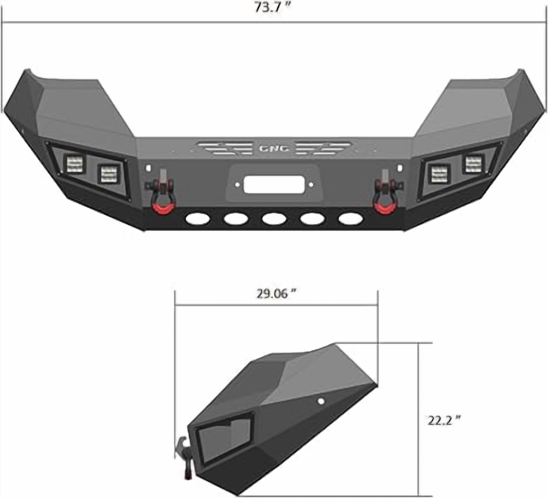 TIOYAR For 2016-2017-2018-2019-2020-2021-2022-2023 Toyota Tacoma Steel Front Bumper With Winch Plate&Square Lights (Black Texture)