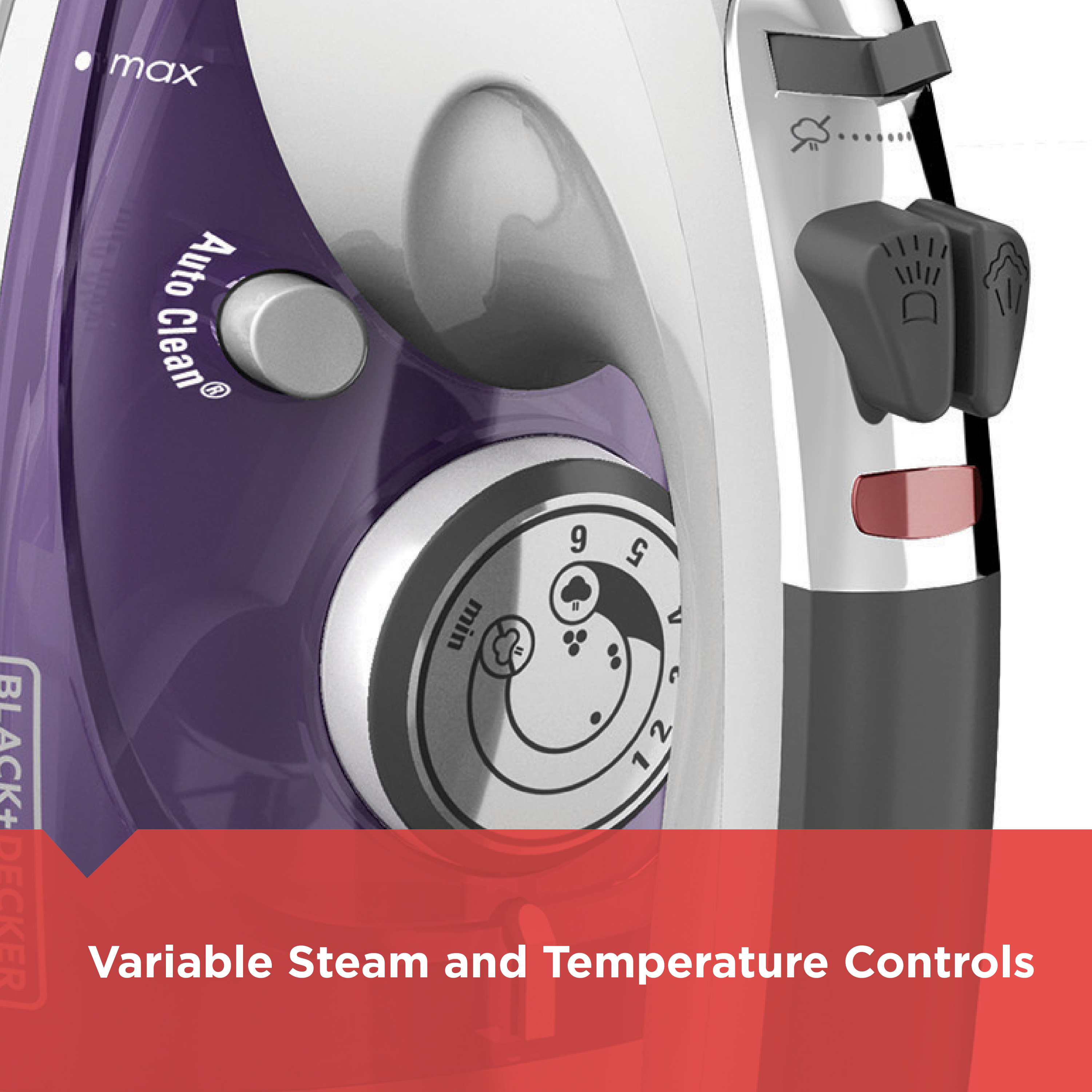 BLACK+DECKER Professional Steam Iron with Stainless Steel Soleplate and Extra-Long Cord, Purple, IR1350S - image 2 of 11