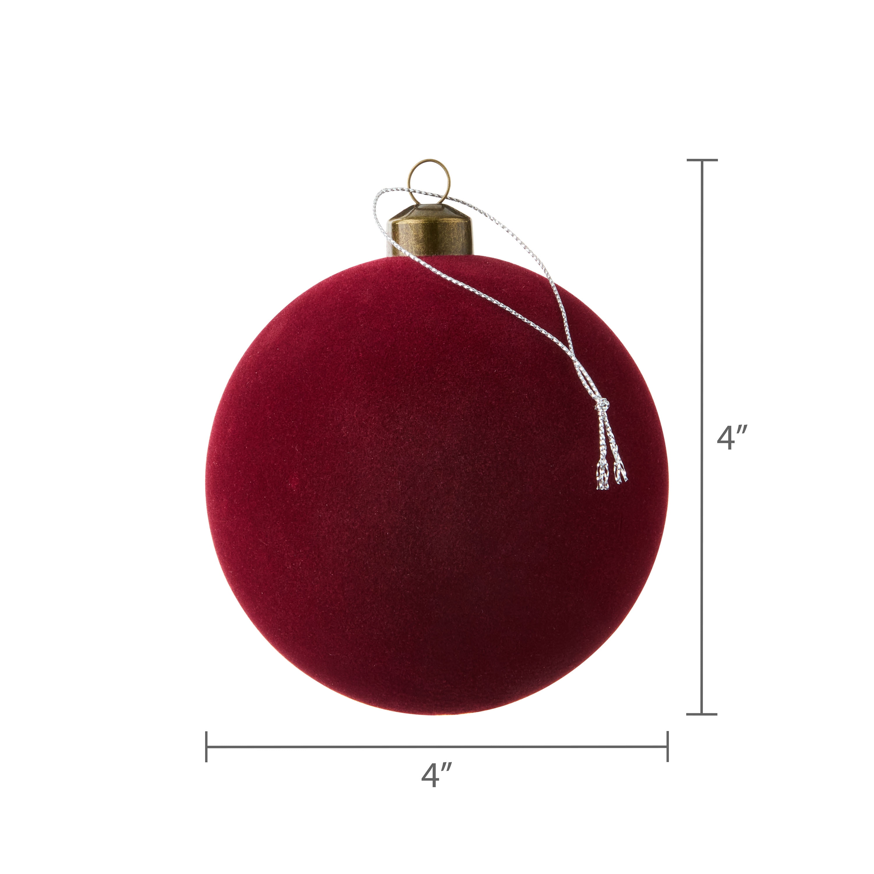 4 Count Dark Red Velvet-Feel Ball Christmas Ornaments, 4.5", by Holiday Time