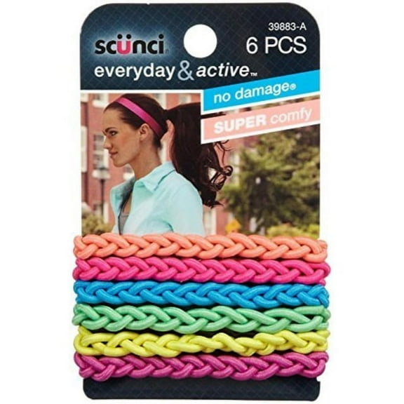39925t Scunci Braided Elastics 6pcs/card (1 Pack)