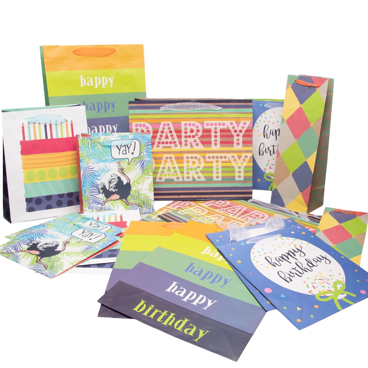 Believe Kids (18 Piece) Paper Gift Bags for Birthday Wine Assorted Variety Set