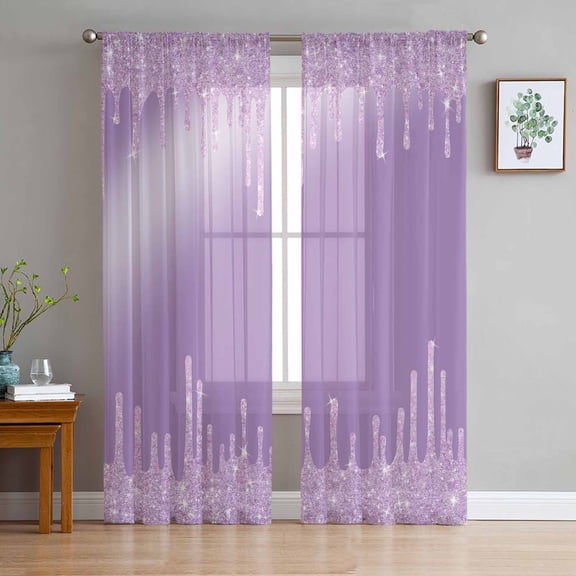 ERUNPONLY Purple Sheer Curtains 96 Inch Length 2 Panels Set, Modern Minimalist Silver Gradient Texture Art Voile Window Treatment Sheer Long Curtains Drapes for Bedroom/Living Room/Kitchen 52"x96"x2