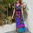 thumbnail image 6 of Peace And Love Flowers And Stars Hippie Design Womens Night Club Maxi Dress V Neck Sleeveless Bohemia Long Dresses, 6 of 9