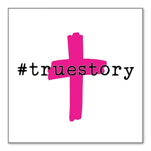 DistinctInk Custom Bumper Sticker - 10" x 10" Decorative Decal - White Background - #truestory - Cross - Christian - Hot Pink