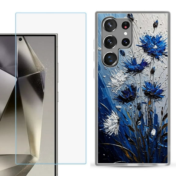 For Samsung Galaxy S25 Ultra 5G Phone Case Cover with Tempered Glass Screen Protector, by OneToughShield - Cornflower