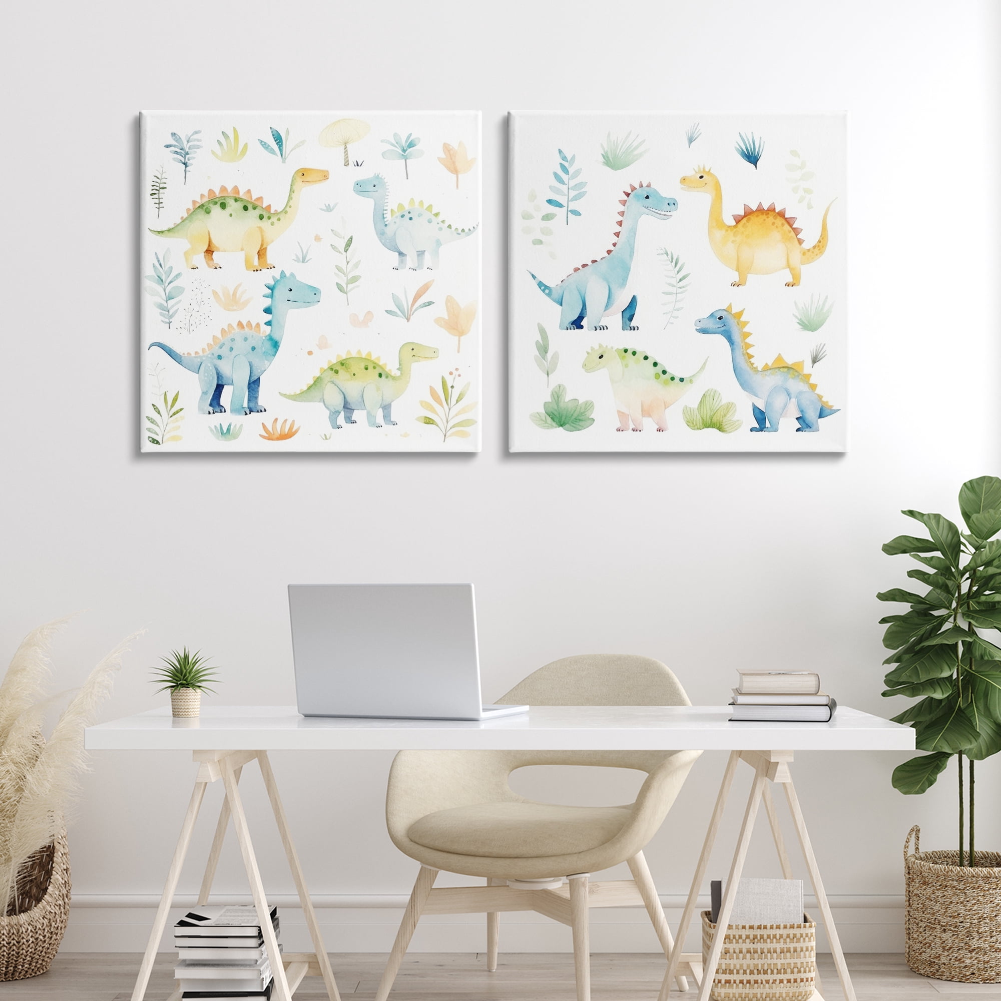 Stupell Industries Playful Dinosaur Wonders 2 Piece Canvas Wall Art Set, design by Lazar Studio