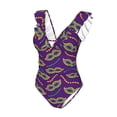 thumbnail image 4 of Yiaed Carnival Masks and Beads Print Women's Ruffled One Piece Swimsuit V Neck Swimwear Slimming Monokini for Woman-Small, 4 of 8