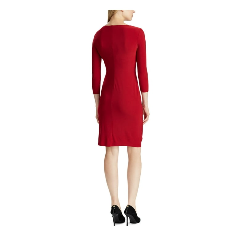 RALPH LAUREN Womens Red Long Sleeve Sheath Cocktail Dress Petites 12P