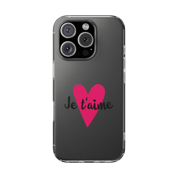DistinctInk Clear Hybrid Case for Apple iPhone 16 Pro (6.3" Screen) - Pink Heart - Lightweight Grip