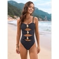 thumbnail image 6 of Women'S One Piece Swimsuit Cutout Color Block Bathing Suit Golden O Ring Linked Swimwear Black M, 6 of 9