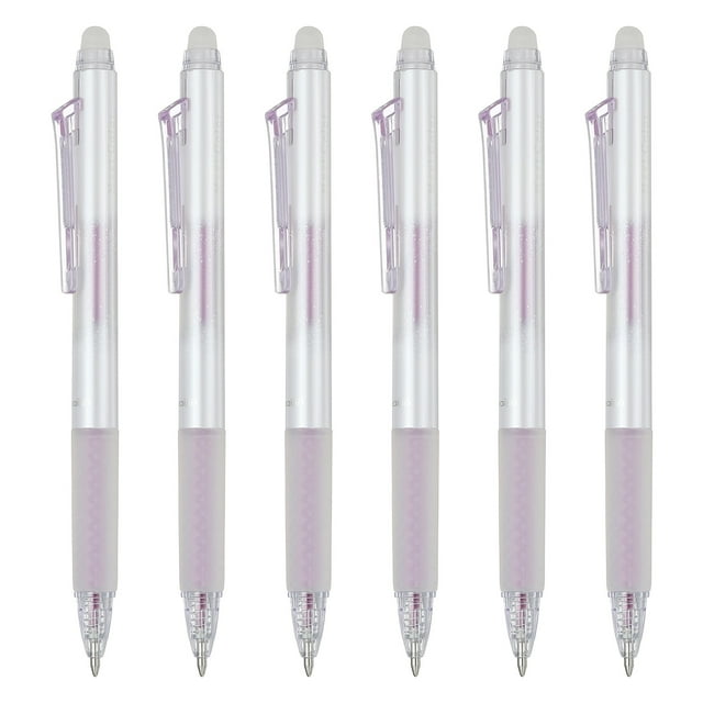 Uxcell 6 Pcs Stylos Gel Effaçables, 0.7mm Paillettes Rétractables Pointe Fine Chaleur Stylos Parfumés Effaçables Écriture Fluide Marqueurs Parfum Fraise pour Scrapbooking Peinture Écriture, Violet Clair