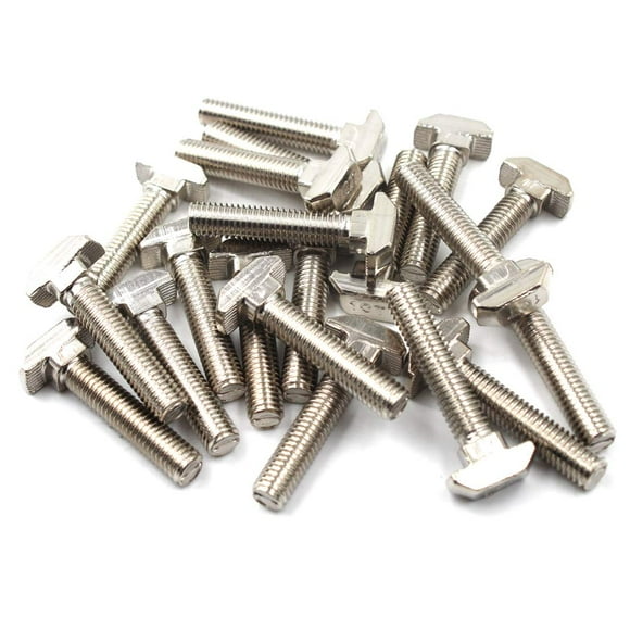 Juego de pernos en T, herramienta de sujeción de pernos para extrusión de aluminio con ranura en T, acero al carbono niquelado, serie 20, M5x12mm, 30 Uds.