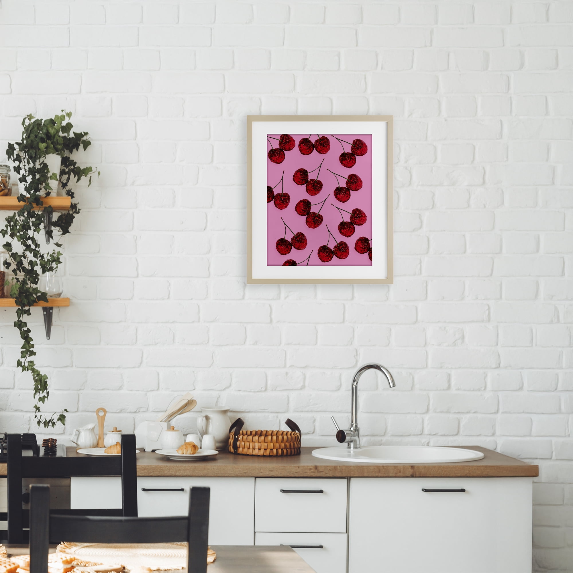 Stupell Industries Glitter Glam Cherries Pattern Birch Framed Print Under Glass, design by LISH Creative
