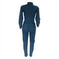 thumbnail image 5 of Womens Button Front Dark Wash Sustainable Stretch Denim Straight Leg Jumpsuits Fashion Pockets Playsuits Denim Daily High Waisted Long Sleeve Rompers, 5 of 7