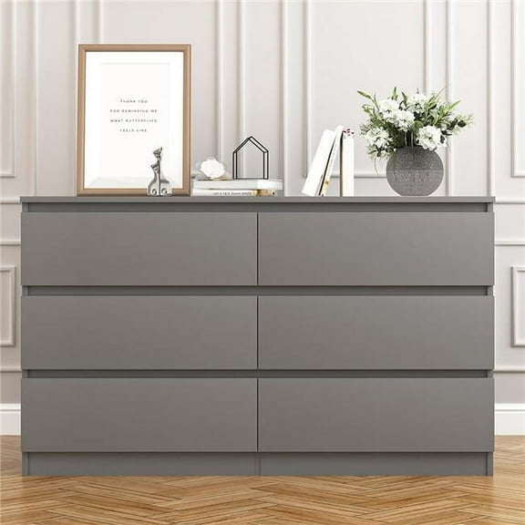 Liveditor QWE-WBWB11300 Elegant 6-Drawer Dresser for Ample Storage, Perfect for Bedroom or Living Room in Grey