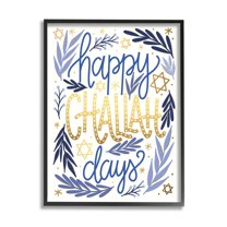 Happy Challah Days Hanukkah Stars Holiday Graphic Art Black Framed Art Print Wall Art