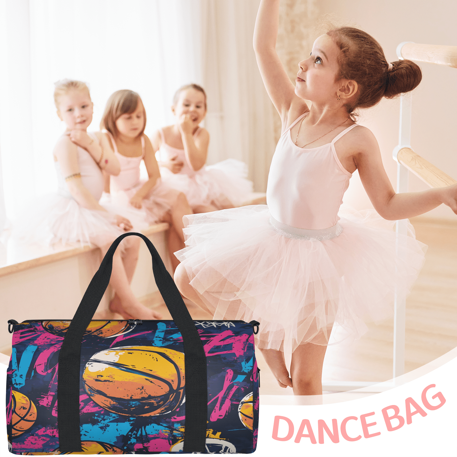 Herdesigns Basketball Sports Gym Bag for Women, Duffle Bag for Travel Sport, Lightweight Waterproof Carry on Weekender Dance Yoga Workout Bags