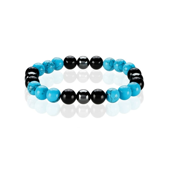 West Coast Jewelry Men's Turquoise, Onyx and Hematite Stone Bead Stretch Bracelet