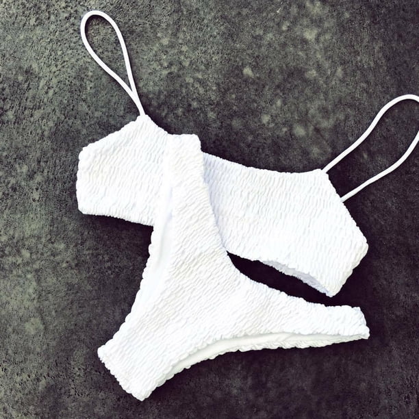 Conjunto de Bikini Sexy de ganchillo con volantes amarillos, sujetador acolchado de realce para Mujer, traje de baño triangular, traje de baño para Mujer Tan Jianjun unisex